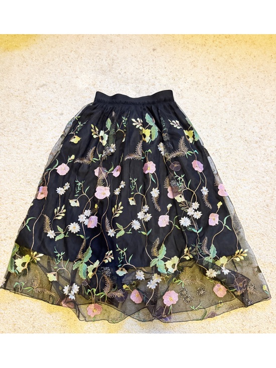 H&M Dresses & Skirts - H&M Black Floral Embroidered Tulle A Line Skirt - 4